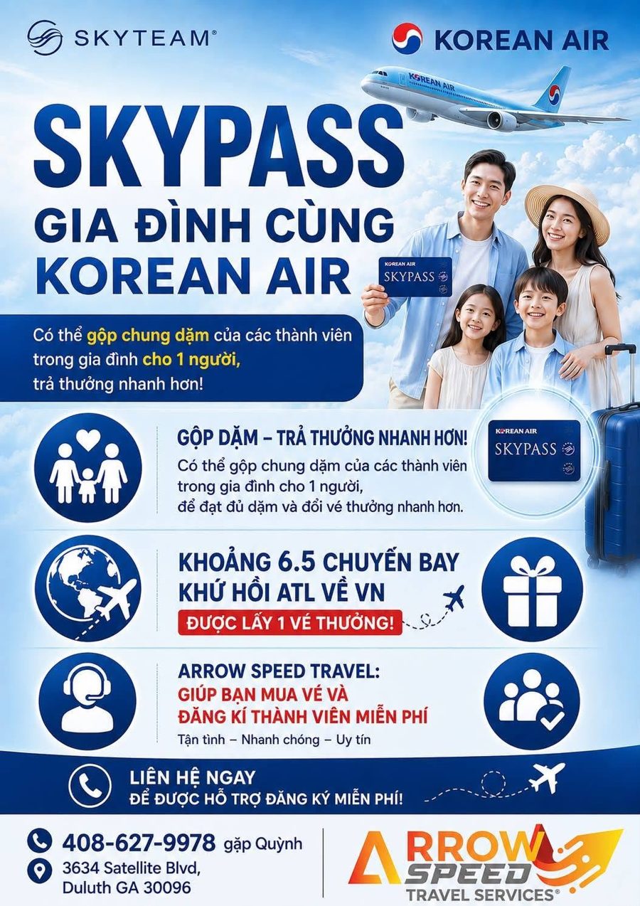 SKYPASS Gia đình cùng Korean Air – Arrow Speed Travel